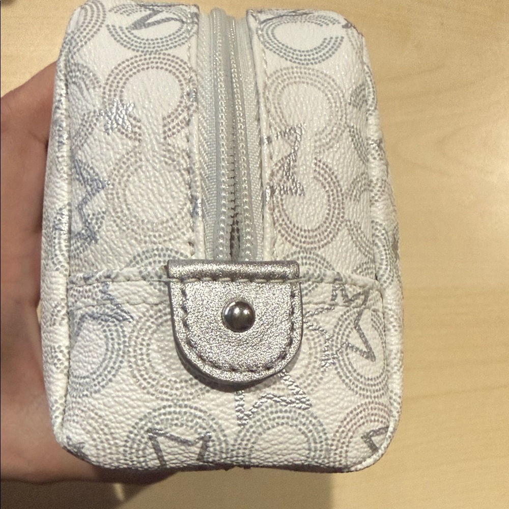Coach White Signature Logo Cosmetic Pouch with Silver-Tone Emblem - Picture 3 of 5